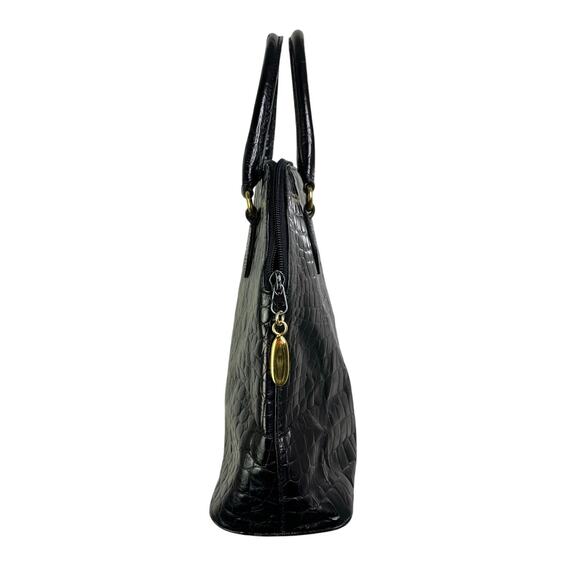 Talbots Handbag Womens Black Faux Crocodile Skin Gold Trim Old Money Classic - Picture 5 of 8